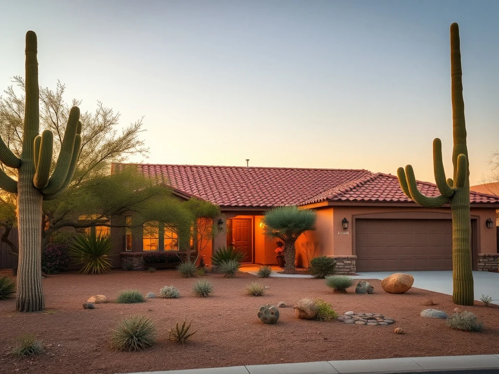 A comfortable single-story desert-style family home in Wickenburg, Arizona with desert landscaping and a terracotta tile roof